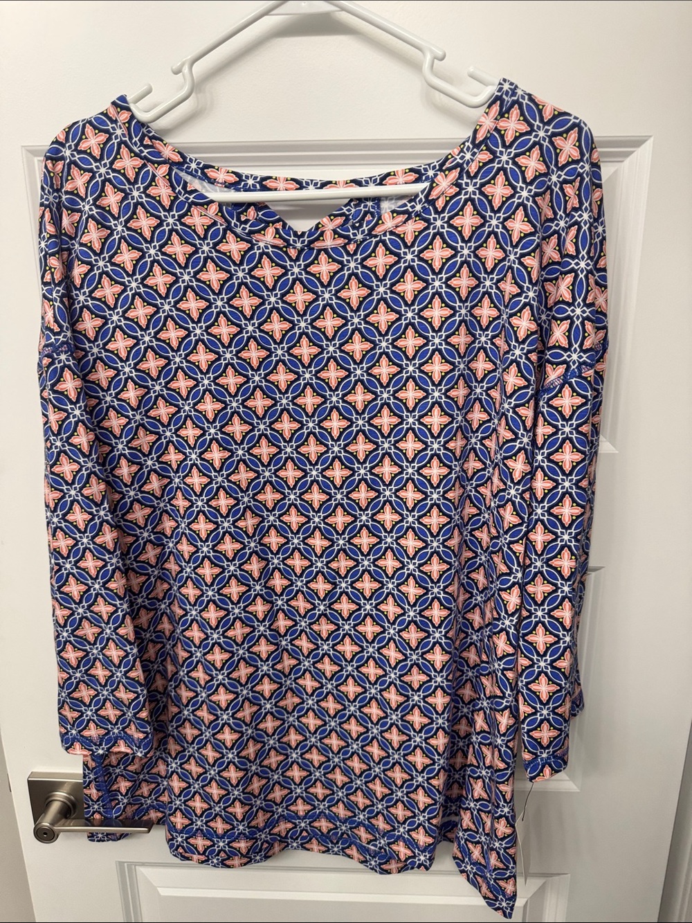 Talbots Navy and Pink Geometric Long-Sleeve Top